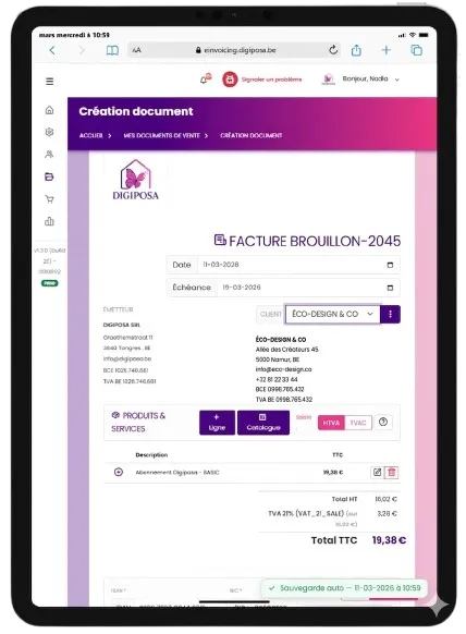 Digiposapp - Création de facture sur tablette