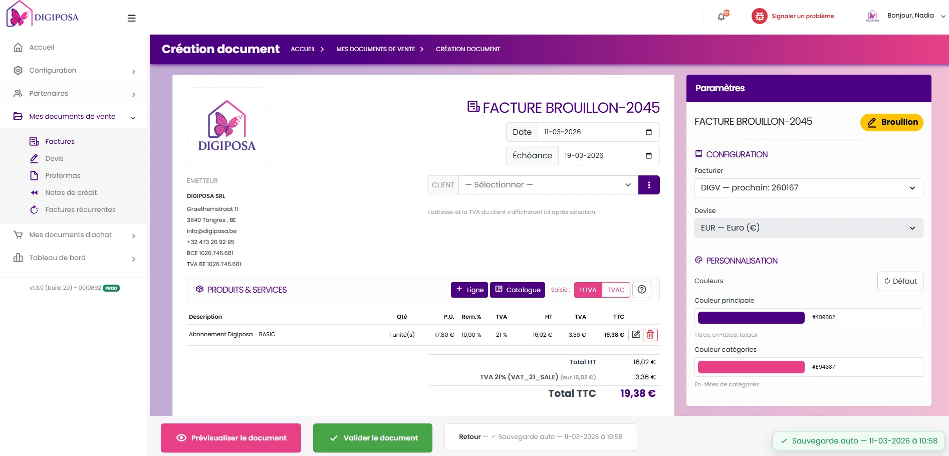Digiposapp - Création de facture sur ordinateur