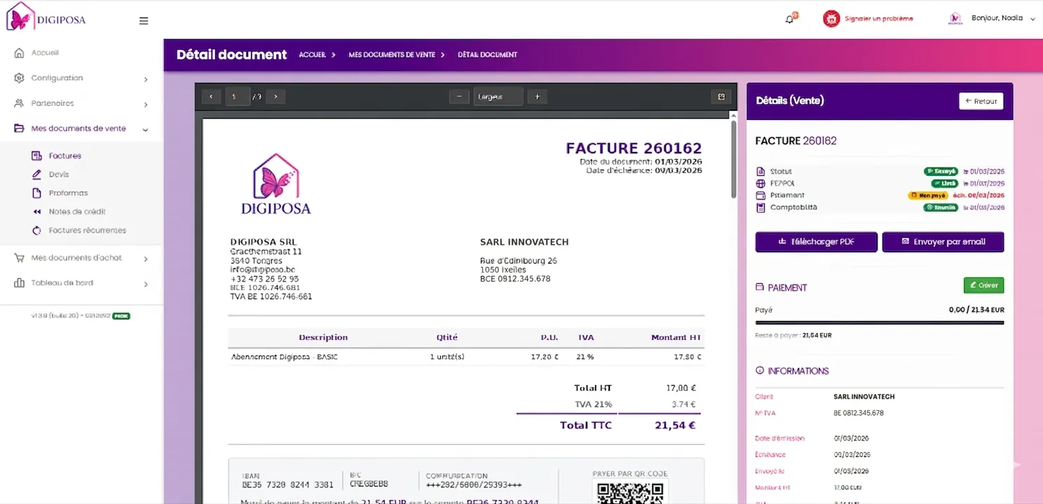 Digiposapp - Détail et visualisation d'une facture